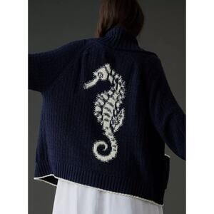 Maeve Seahorse Cardigan Navy Button Sweater Size M